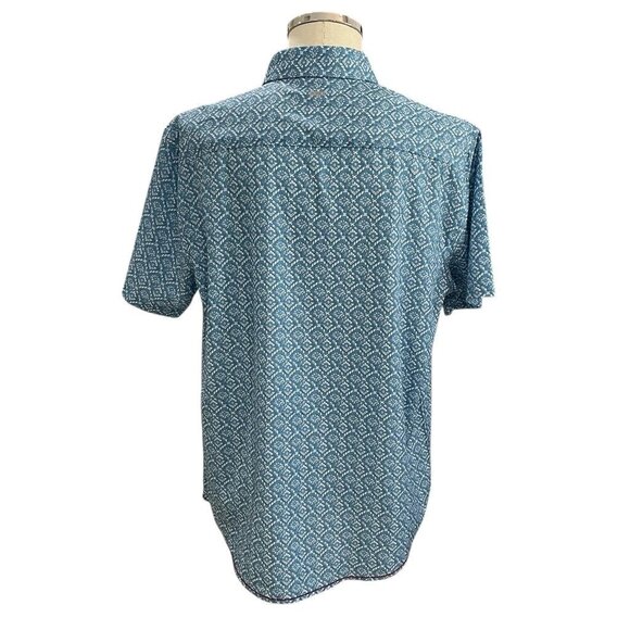 Projek Raw Blue Geometric Shirt Large Stretch Button Up Cruise Summer Streetwear - Picture 7 of 12